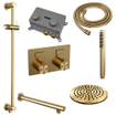 BRAUER Gold Edition Thermostatische Regendouche inbouw - drukknoppen - SET 61 - 20cm hoofddouche - rechte muurarm - staaf handdouche - doucheslang - geïntegreerde glijstang - goud geborsteld PVD SW925670