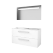 Basic-Line Economic 46 badkamermeubelset - 120x46cm - met grepen - 2 lades - acryl wastafel - 2 kraangaten - Spiegel - geintegreerde LED verlichting - MDF lak Ice White SW350866