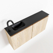 MONDIAZ TURE Fonteinset - 100x23x50cm - 1 kraangat - 2 deuren - washed oak mat - Wasbak links - Solid Surface Zwart SW475500