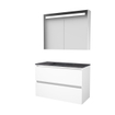 Basic-Line Premium 46 badkamermeubelset - 100x46cm - greeploos - 2 lades - hardsteen wastafel - 0 kraangaten - Spiegelkast - geintegreerde LED verlichting - MDF lak Ice White SW639816