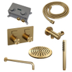 BRAUER Gold Edition Thermostatische Regendouche inbouw - drukknoppen - SET 51 - 20cm hoofddouche - gebogen muurarm - staaf handdouche - doucheslang - wandaansluitbocht - goud geborsteld PVD SW925654