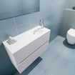 MONDIAZ ADA Toiletmeubel - 80x30x50cm - 1 kraangat - 2 lades - cale mat - wasbak rechts - Solid surface - Wit SW472716