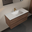 Mondiaz Aivy badmeubelset - 100x45x50cm - 1 kraangat - 1 wasbak talc Solid surface - Midden - 2 lades - Zonder spiegel - Melamine Mocha SW892471