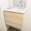 MONDIAZ OLAN Fonteinset - 60x30x40cm - 1 kraangat - 1 lade - washed oak mat - wasbak rechts - Solid Surface Wit SW473451