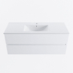 MONDIAZ VICA 120cm badmeubel onderkast Talc 2 lades. Wastafel DENIA midden 1 kraangat, kleur Glanzend Wit. SW1381835