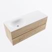 MONDIAZ VICA 120cm badmeubel onderkast Washed Oak 2 lades. Wastafel MOON links zonder kraangat, kleur Talc. SW1381938