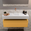 MONDIAZ ANDOR Toiletmeubel - 100x30x30cm - 0 kraangaten - 1 lades - ocher mat - wasbak midden - Solid surface - Wit SW474101
