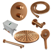 BRAUER Copper Edition thermostatische Inbouw Regendouche - 3-weg - rond - set 80 - 30cm hoofddouche - rechte muurarm - 3-standen handdouche - doucheslang - wandaansluitbocht - koper geborsteld PVD SW1159058
