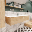MONDIAZ LUSH Badkamermeubelset - 150cm - 2 lades - wastafel cloud - 2 wasbakken - 0 kraangaten - washed oak SW409436