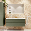 Mondiaz VICA Badkamermeubelset - 130cm - army - 2 lades - Wastafel MOON - dubbel zonder kraangat - kleur talc - XL versie 60cm hoog SW1189287