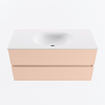MONDIAZ VICA Badkamermeubelset - 100cm - onderkast rosee- 2 lades - wastafel moon midden - zonder kraangaten - 60cm hoge versie - talc SW1081103