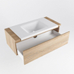 Mondiaz BUKLA Badkamermeubelset - 100x45x34cm - 0 kraangaten - wasbak midden - solid surface - Talc - greeploos - 1 lade - Melamine - Washed Oak SW704728
