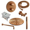 BRAUER Copper Carving thermostatische Inbouw Regendouche - 3-weg - rond - set 76 - 30cm hoofddouche - gebogen muurarm - staaf handdouche - doucheslang - wandaansluitbocht - koper geborsteld PVD SW1159262