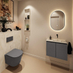 MONDIAZ TURE-DLUX 60cm toiletmeubel Dark Grey. EDEN wastafel Ostra positie rechts. Zonder kraangat. SW1104814