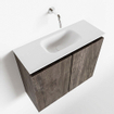 MONDIAZ TURE Fonteinset - 60x23x50cm - 0 kraangaten - 2 deuren - dark brown mat - Wasbak midden - Solid Surface Wit SW475181