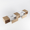 MONDIAZ BUKLA 240cm badmeubel met open module 40 L+R kleur Washed Oak met 3 lades. Wastafel CLOUD dubbel 0 kraangaten kleur Talc. SW1382202