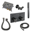 BRAUER gunmetal Carving thermostatische inbouw badkraan - drukknoppen SET 03 - badvulcombinatie - staaf handdouche - doucheslang - wandaansluitbocht - gunmetal geborsteld PVD SW925751