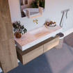 MONDIAZ ALAN - DLUX Badkamermeubelset - 130cm - onderkast - Washed Oak - 2 lades - vrijhangende wastafel - wasbak midden - 0 kraangaten - Ostra SW809058