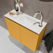 MONDIAZ TURE Fonteinset - 60x23x50cm - 1 kraangat - 2 deuren - ocher mat - Wasbak rechts - Solid Surface Wit SW475046
