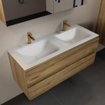 Mondiaz Aivy badmeubelset - 120x45x50cm - 2 kraangaten - 2 wasbakken talc Solid surface - Links en rechts - 2 lades - Met spiegelkast - Melamine Chai SW892263