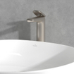 Villeroy & Boch Antao Eengreeps wastafelkraan - verhoogd - met Push-Open afvoergarnituur - Matt Brushed Nickel (RVS) SW974199