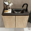MONDIAZ TURE Fonteinset - 60x23x50cm - 1 kraangat - 2 deuren - washed oak mat - Wasbak rechts - Solid Surface Zwart SW475470