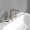 Villeroy & Boch Antao Driegats wastafelkraan - met Push-Open afvoergarnituur - Matt Brushed Nickel (RVS) SW974182