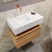 MONDIAZ ANDOR Toiletmeubel - 60x30x30cm - 0 kraangaten - 1 lades - washed oak mat - wasbak links - Solid surface - Wit SW474260