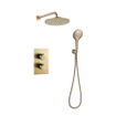 Fortifura Calvi Inbouw Regendoucheset - thermostatisch - wandarm - 25cm hoofddouche - ronde handdouche - gladde doucheslang - Geborsteld Messing PVD (Goud) SW1233153