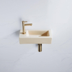 QeramiQ Fuente Fonteinset - 37.5x18.5x9cm - keramiek - kraangat links - fonteinkraan geborsteld messing - afvoerplug - verlaagd sifon - Mat Beige SW1232757