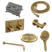 BRAUER Gold Edition Thermostatische Regendouche inbouw - drukknoppen - SET 57 - 20cm hoofddouche - gebogen muurarm - 3 standen handdouche - doucheslang - wandaansluitbocht - goud geborsteld PVD SW925662