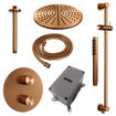 BRAUER Copper Carving thermostatische Inbouw Regendouche - 3-weg - rond - set 90 - 30cm hoofddouche - plafondarm - staaf handdouche - doucheslang - geïntegreerde glijstang - koper geborsteld PVD SW1159079