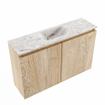 MONDIAZ TURE-DLUX 80cm toiletmeubel Washed Oak. EDEN wastafel Glace positie midden. Met 1 kraangat. SW1103598