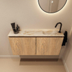 MONDIAZ TURE-DLUX 100cm toiletmeubel Washed Oak. EDEN wastafel Frappe positie rechts. Met 1 kraangat. SW1103086