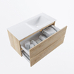 MONDIAZ VICA 100cm badmeubel onderkast Washed Oak 2 lades. Wastafel CLOUD rechts zonder kraangat, kleur Talc. SW1381951