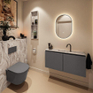 MONDIAZ TURE-DLUX 100cm toiletmeubel Dark Grey. EDEN wastafel Glace positie midden. Met 1 kraangat. SW1103235