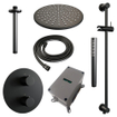 BRAUER Black Carving thermostatische Inbouw Regendouche - 3-weg - rond - set 90 - 30cm hoofddouche - plafondarm - staaf handdouche - doucheslang - geïntegreerde glijstang - mat zwart SW1159253