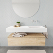 MONDIAZ ALAN 120cm - onderkast - washed oak - 1 lade - vrijhangende wastafel - wasbak rechts - 0 kraangaten - talc SW408574