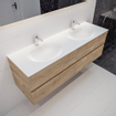 MONDIAZ VICA Badkamermeubelset - 150cm - 4 lades - wasbak Moon dubbel - 2 kraangaten - solid surface washed oak SW410011