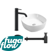 FugaFlow Eccelente Arredo waskom set met waskom wastafelkraan en afvoer met klikwaste zwart mat - SW1125359