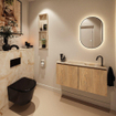 MONDIAZ TURE-DLUX 100cm toiletmeubel Washed Oak. EDEN wastafel Frappe positie rechts. Met 1 kraangat. SW1103086