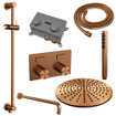 BRAUER Copper Carving Thermostatische Regendouche inbouw - drukknoppen - SET 64 - 30cm hoofddouche - gebogen muurarm - staaf handdouche - doucheslang - geïntegreerde glijstang - koper geborsteld PVD SW925749