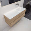 MONDIAZ VICA Badkamermeubelset - 120cm - 2 lades - wasbak Cloud rechts - 0 kraangaten - solid surface washed oak SW409924