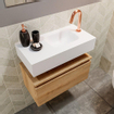MONDIAZ ANDOR Toiletmeubel - 60x30x30cm - 1 kraangat - 1 lades - washed oak mat - wasbak rechts - Solid surface - Wit SW474268
