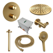 BRAUER Gold Edition thermostatische Inbouw Regendouche - 3-weg - rond - set 84 - 30cm hoofddouche - plafondarm - 3-standen handdouche - doucheslang - wandaansluitbocht - goud geborsteld PVD SW1159080