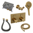BRAUER Gold Carving thermostatische inbouw badkraan - drukknoppen SET 04 - badvulcombinatie - 3 standen handdouche - doucheslang - wandaansluitbocht - goud geborsteld PVD SW925623