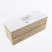 MONDIAZ VICA 120cm badmeubel onderkast Washed Oak 2 lades. Wastafel MOON midden zonder kraangat, kleur Talc. SW1381937