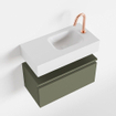 MONDIAZ ANDOR Toiletmeubel - 60x30x30cm - 1 kraangat - 1 lades - army mat - wasbak rechts - Solid surface - Wit SW474052