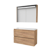 Basic-Line Premium 39 badkamermeubelset - 100x39cm - greeploos - 2 lades - acryl wastafel - 2 kraangaten - Spiegelkast - geintegreerde LED verlichting - MFC Whisky Oak SW351242