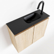 MONDIAZ TURE Fonteinset - 60x23x50cm - 1 kraangat - 2 deuren - washed oak mat - Wasbak rechts - Solid Surface Zwart SW475470